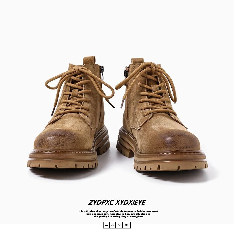 马丁靴男冬季加绒高帮复古英伦风高级感大黄靴男士皮靴工装潮流靴