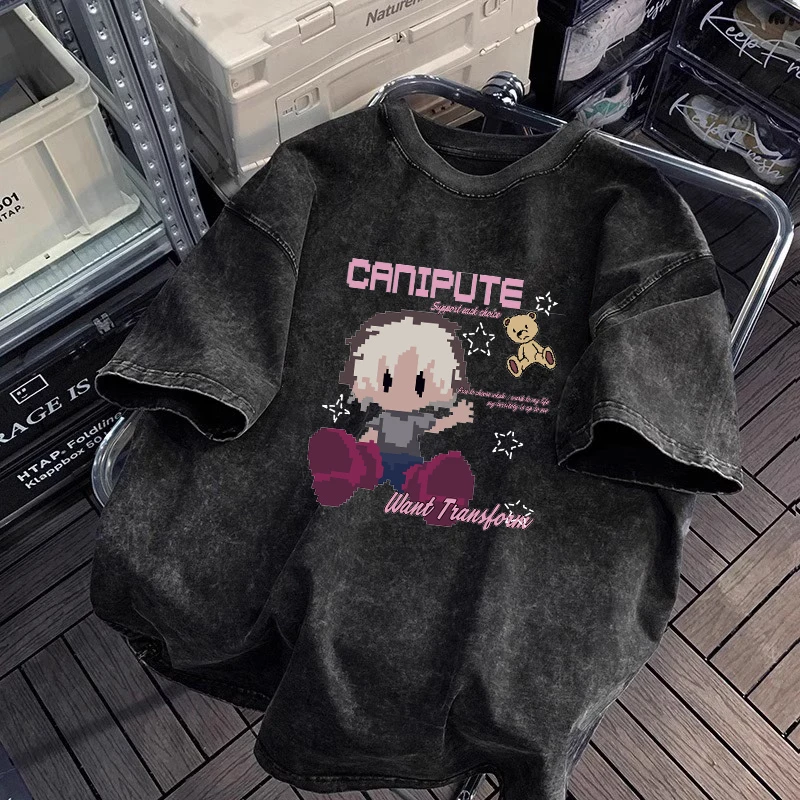 美式复古水洗做旧重磅纯棉T恤ins男女短袖潮牌潮流宽松休闲半截袖