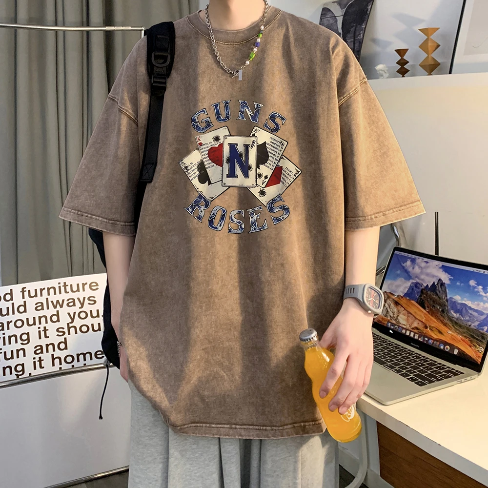 欧美潮牌重磅纯棉短袖t恤男夏季宽松美式复古ins嘻哈街头半袖上衣