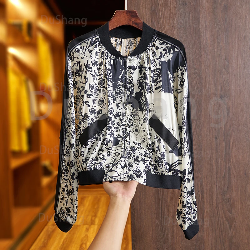【DuShang】暗夜玫瑰~重工桑蚕丝缎防晒衣洋气印花小外套女装AZ578