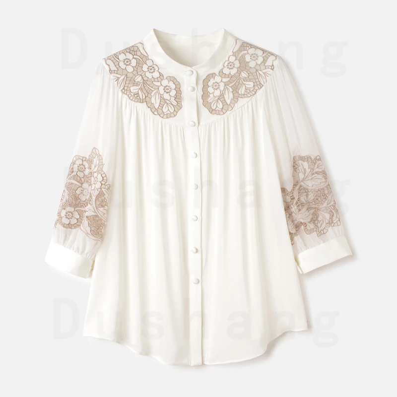 【DuShang】锦上添花~中式优雅金丝绣花真丝桑蚕丝上衣衬衫ADL5413