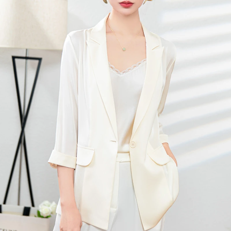 【DuShang】气质纯色显瘦通勤中袖桑蚕丝小个子小西装RL22200