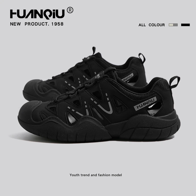 环球福利情侣款黑色登山鞋ins户外运动镂空溯溪鞋时尚休闲运动鞋