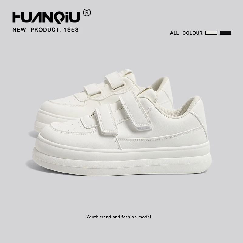 环球厚底魔术贴小白鞋女百搭日系春秋季学生小众设计软底休闲板鞋