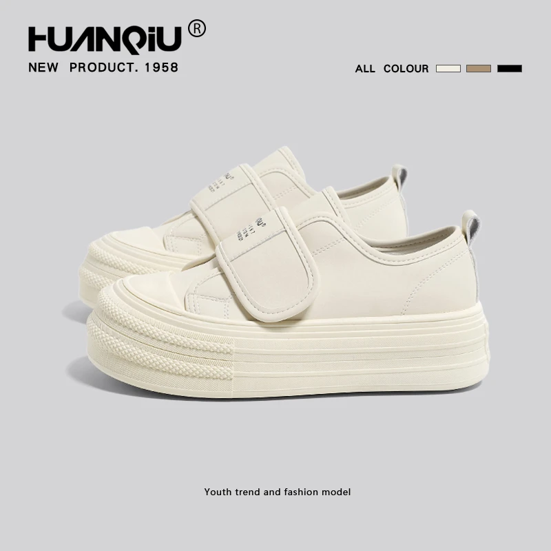 环球魔术贴厚底板鞋女2025年春夏季新款增高小白鞋子女休闲帆布鞋