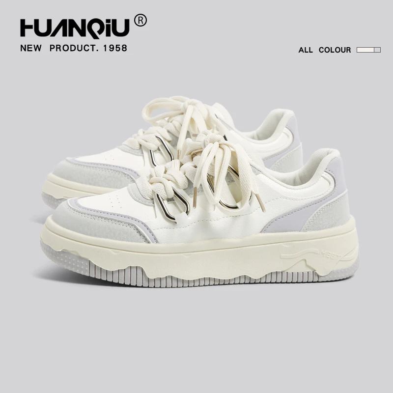 环球板鞋女2024春季新款复古港风百搭厚底增高学生休闲运动小白鞋