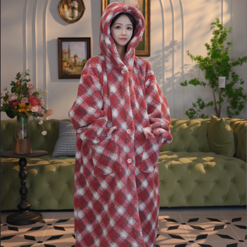冬季大码睡袍女加厚羊羔绒加绒保暖搭子宽松胖280斤孕妈妈家居服