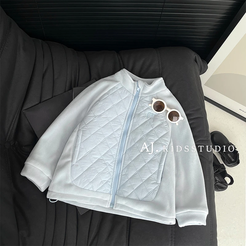 qc【现货】阿卷冬装韩版儿童时尚拼接设计两色保暖立领棉服MPG5244