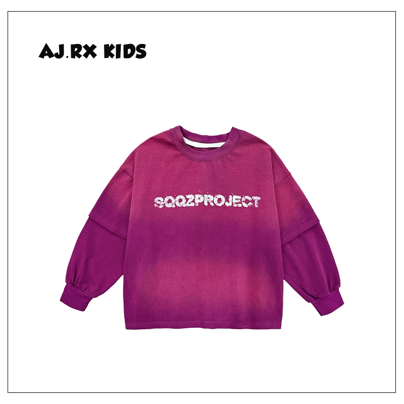 【现货】阿卷2024春装日系假两件渐变设计字母长袖上衣MPG4010