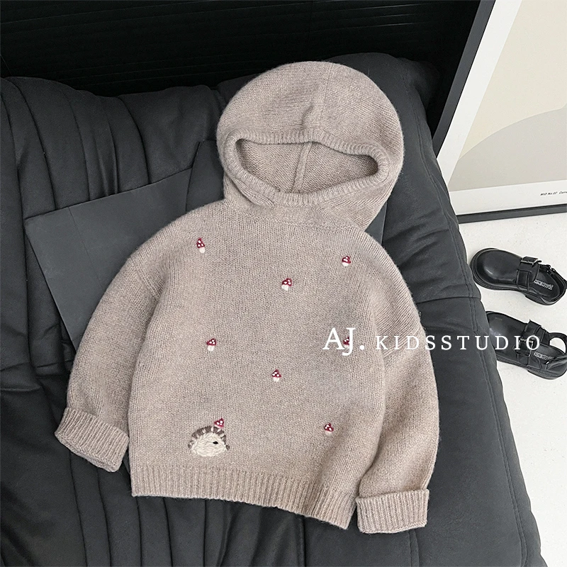 【现货】阿卷2025春秋刺绣连帽套头毛衣宝宝套头衫儿童上衣MPG5158