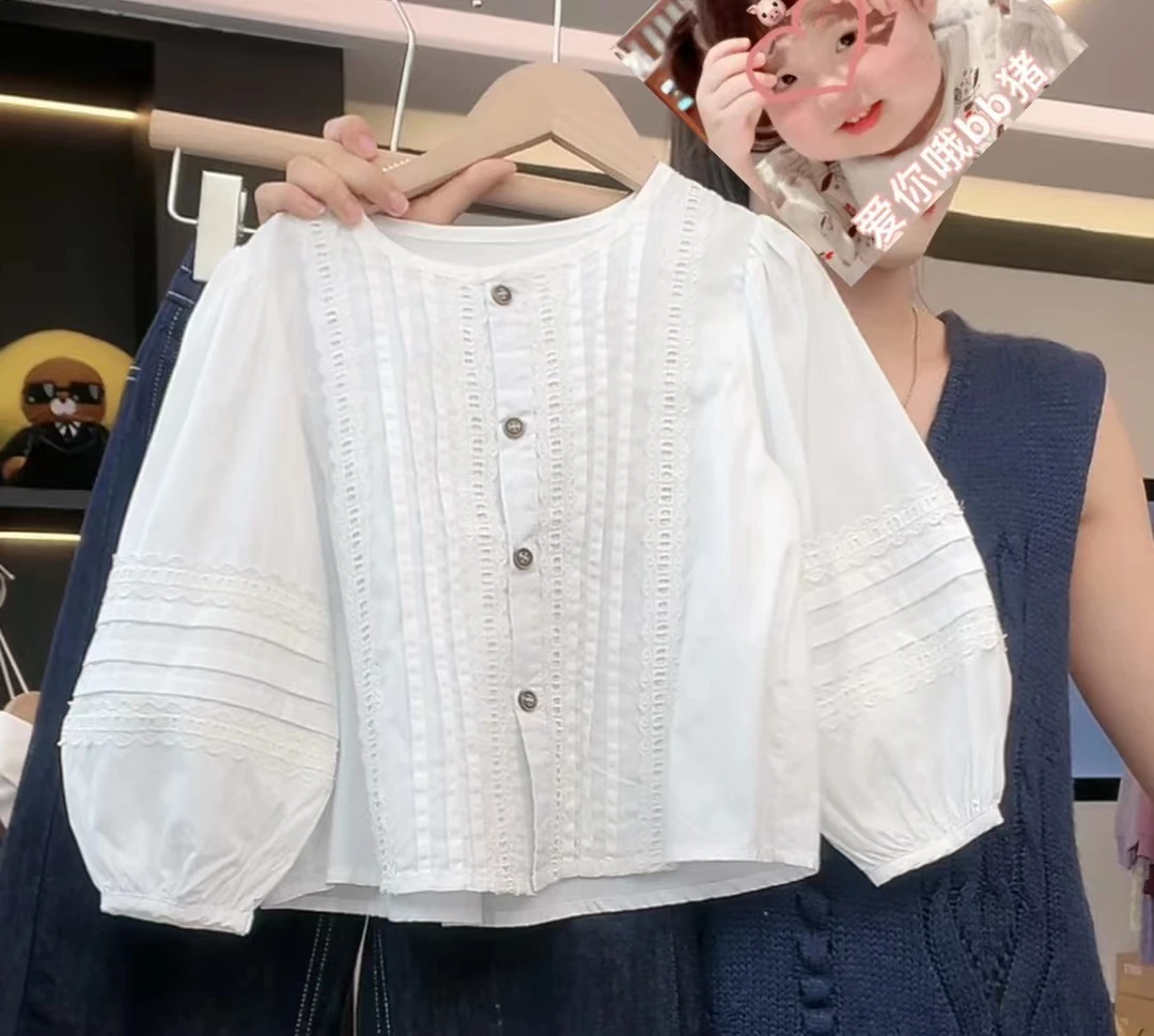 【现货】阿卷2025春秋韩版时尚简约气质蕾丝长袖衬衫上衣MPG5075