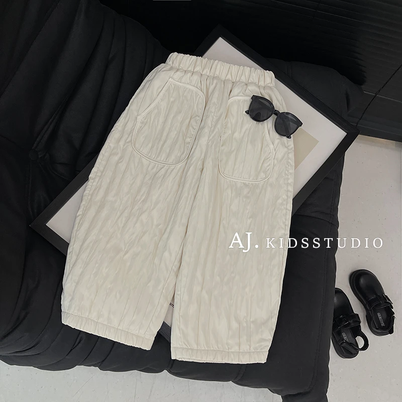 阿卷冬装韩版儿童时尚纯色简约款宽松日常加绒休闲裤MPG5224-PP2