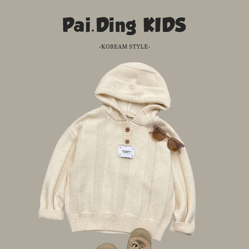 【现货】阿卷萌娃穿搭韩版时尚贴标设计套头多色宽松连帽毛衣SJ4226