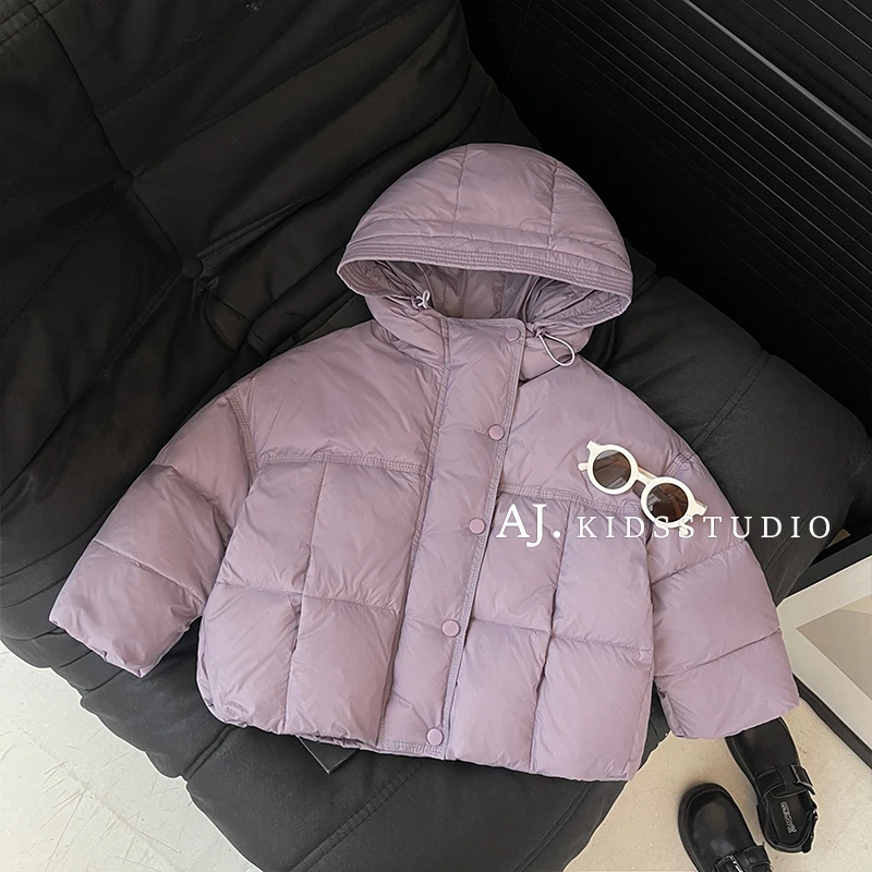 qc【现货】阿卷冬装韩版儿童纯色简约双倍加厚保暖连帽棉服MPG5496