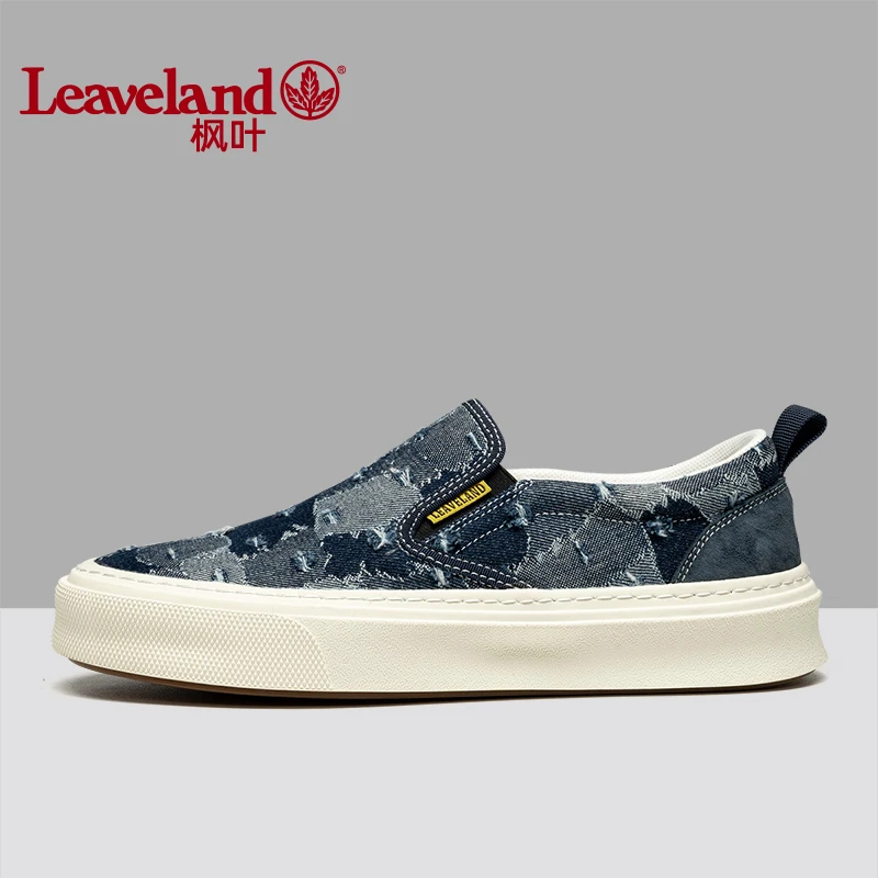 Leaveland/枫叶秋冬一脚蹬布鞋男厚底帆布鞋软底透气板鞋潮E3028C