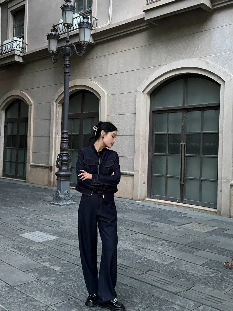 OuYing欧莹显瘦遮肉牛仔套装气质复古休闲 初秋的第一身套装