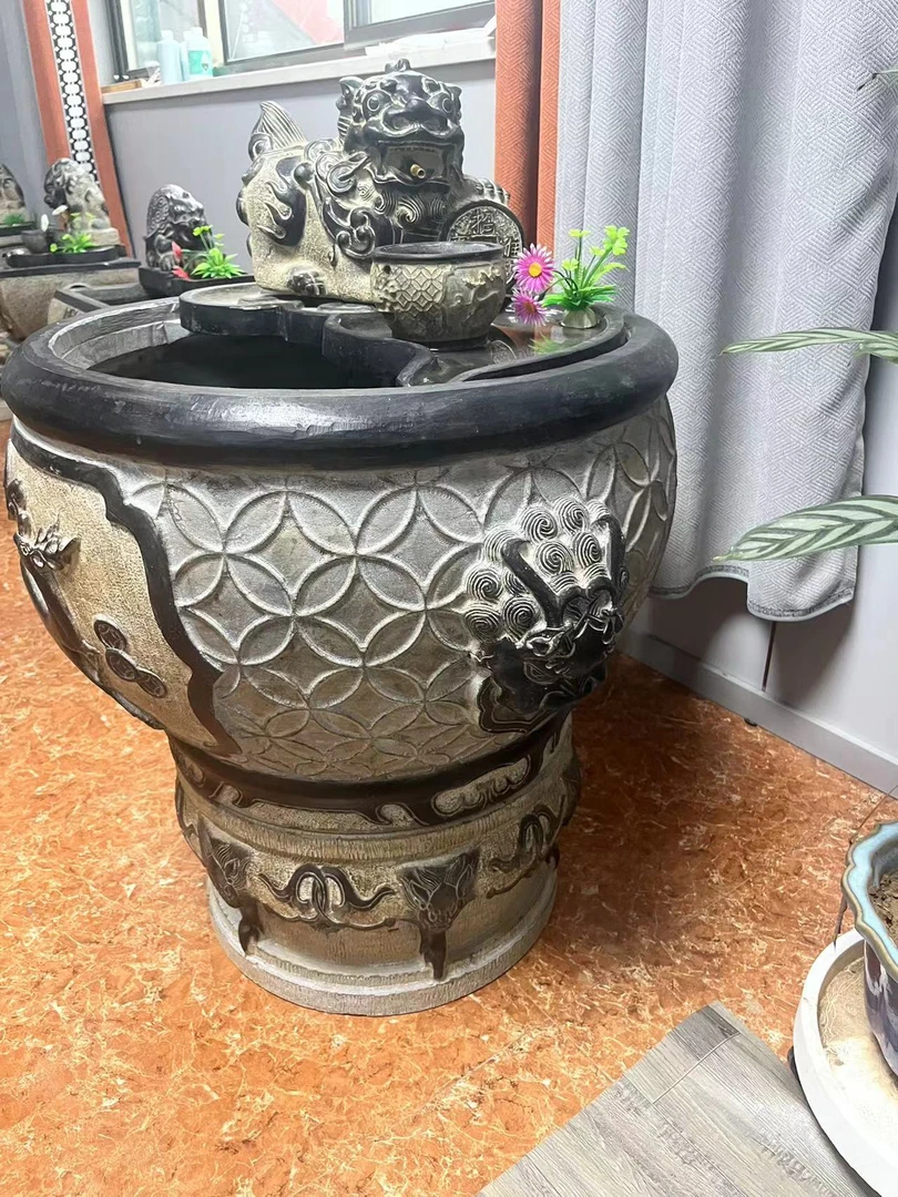 山西青石整石雕刻流水摆件