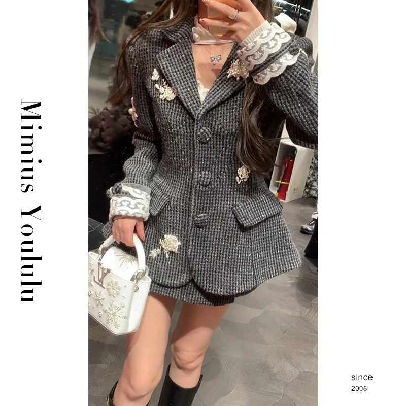【mimius】&B游鹿鹿 经典NewLook立裁收腰千鸟格西装裙裤 F11159