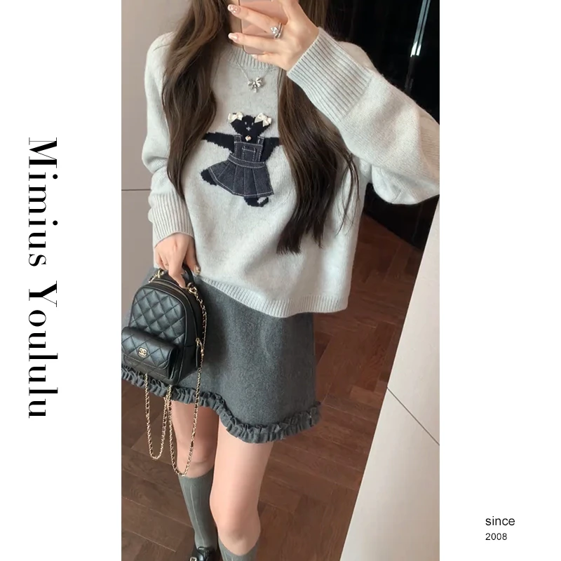 【mimius】&七七卡通圆领小熊刺绣针织衫毛衣+裙裤汉服 F11331