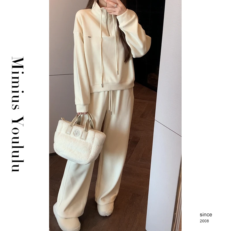 【mimius】&喵喵 休闲套装加绒加厚宽松羊毛卫衣+长裤套装 F10054