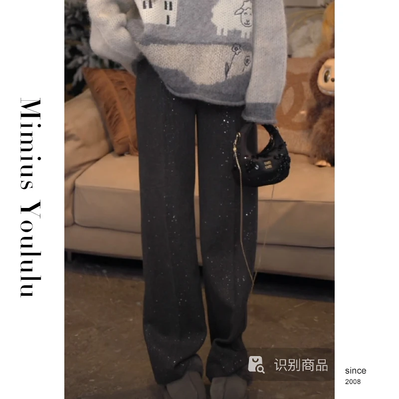 【mimius】B游鹿鹿 重工细闪高腰宽松直筒加绒加厚休闲裤 F11232