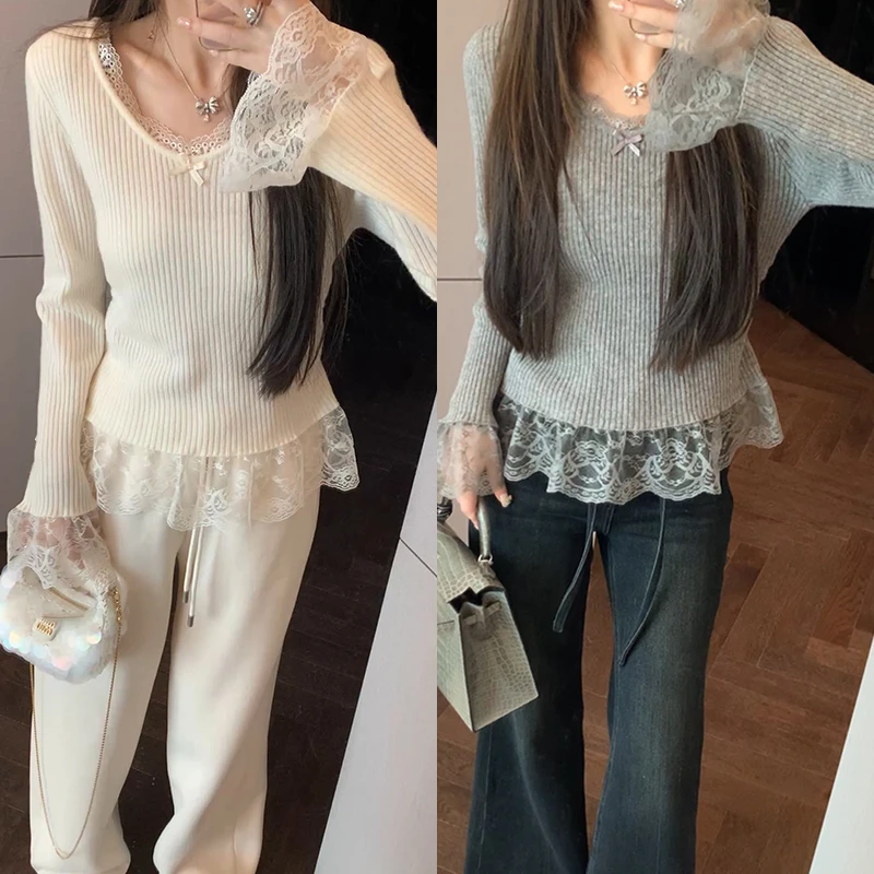 【mimius】七七 芭蕾风蕾丝拼接纯欲小V领打底 汉服 WF12029