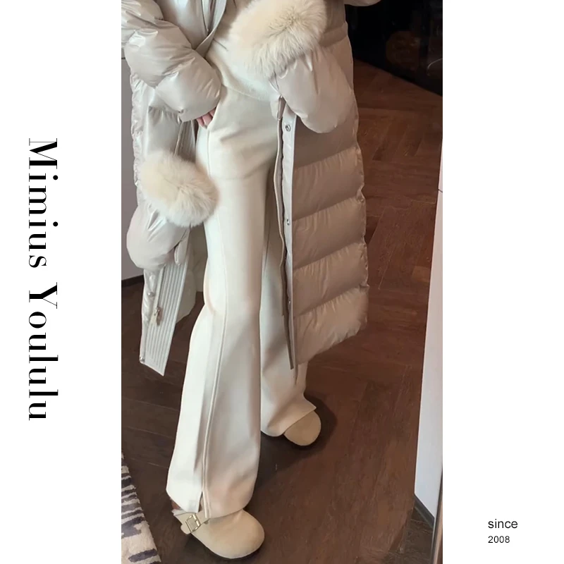 【mimius】喵喵 万能搭神裤～简约高腰微喇开衩加绒休闲裤 F10076