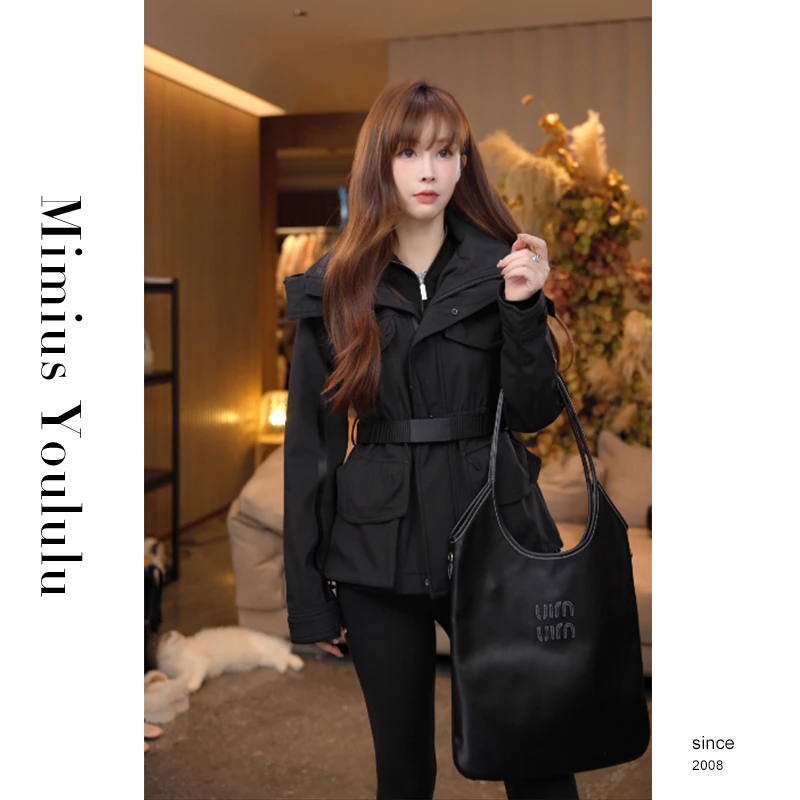 【mimius】游鹿鹿 冬装上新～休闲工装收腰夹克外套（含腰带）F10164