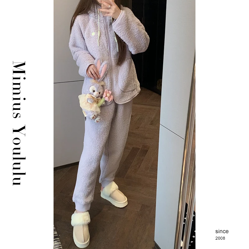 【mimius】七七 一博同款男女家居服套装仿羊羔绒睡衣 F10222