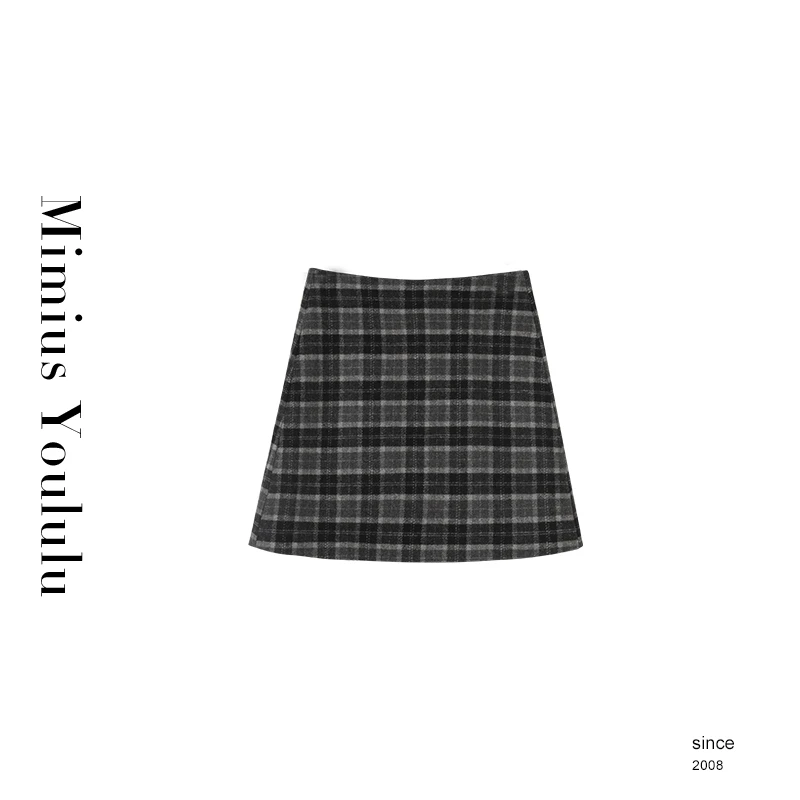 【mimius】喵喵 复古羊毛色织格纹学院风半身裙裤 F10057