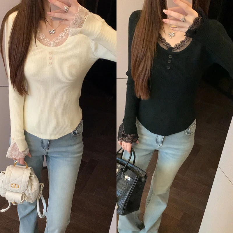 【mimius】七七 纯欲风蕾丝假两件针织衫 WF10071