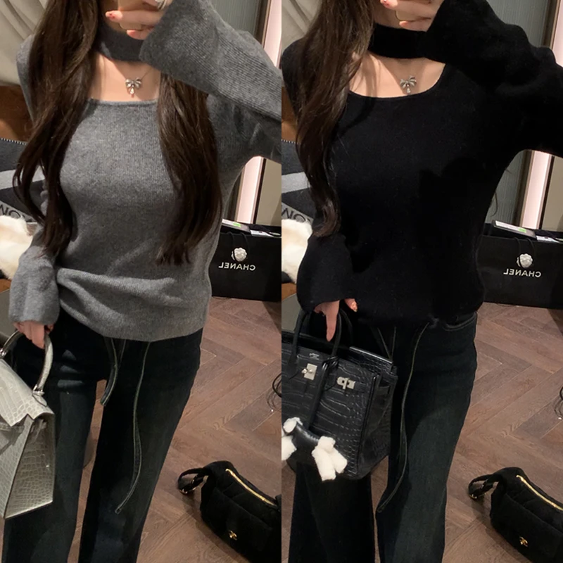 【mimius】七七 韩系纯欲挂脖锁骨羊 毛毛衣 WF11004