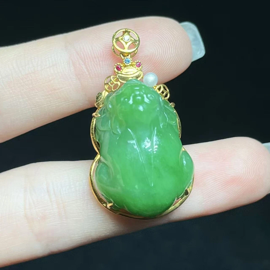 【善玉堂】18K金镶和田玉貔貅吊坠Y12963【18*24mm+】多样性发一