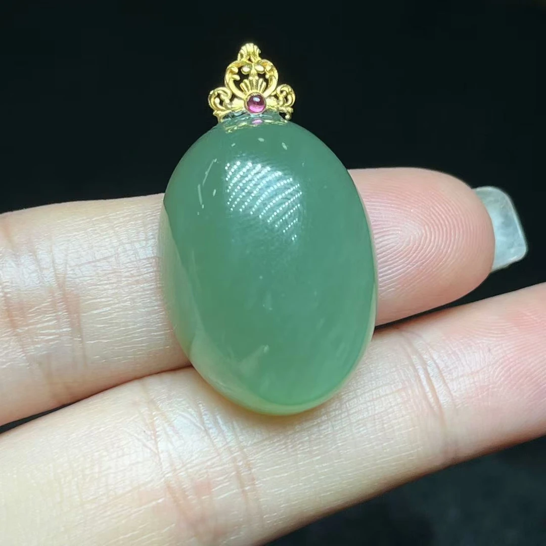 【善玉堂】18K金镶和田玉蛋面吊坠Y15908【18*25mm+】多样性发一