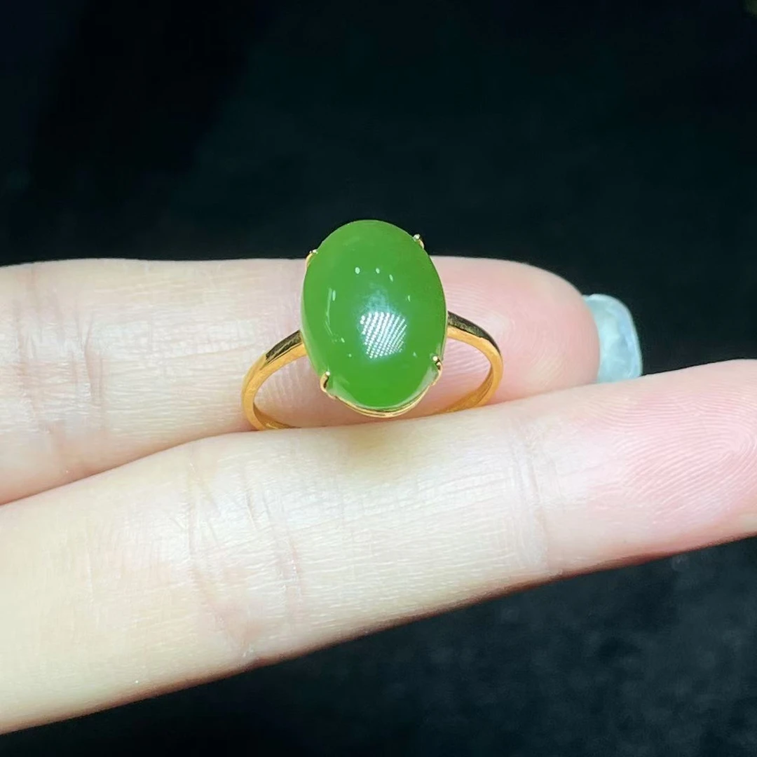 【善玉堂】18k金镶和田玉蛋面戒指Y14136【10*13mm+】 多样性发一