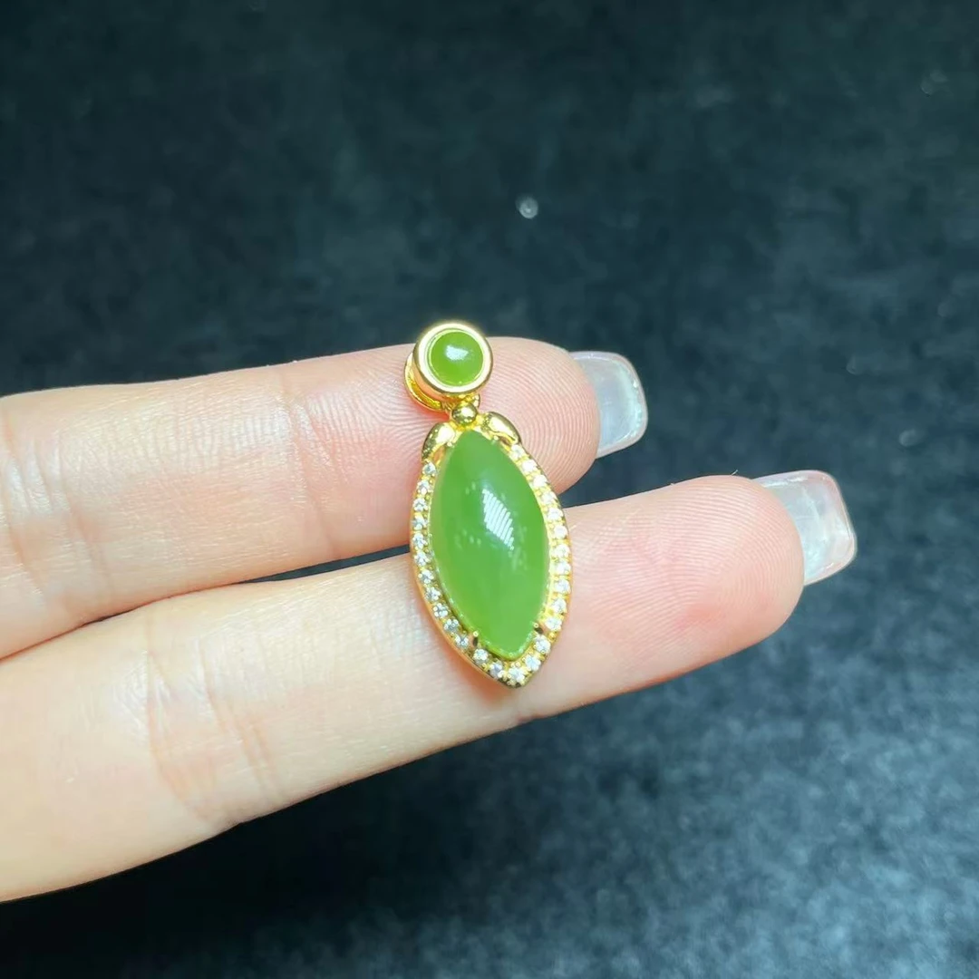 【善玉堂】s925银和田玉碧玉吊坠6-Y15338【15*7mm+】多样性发一