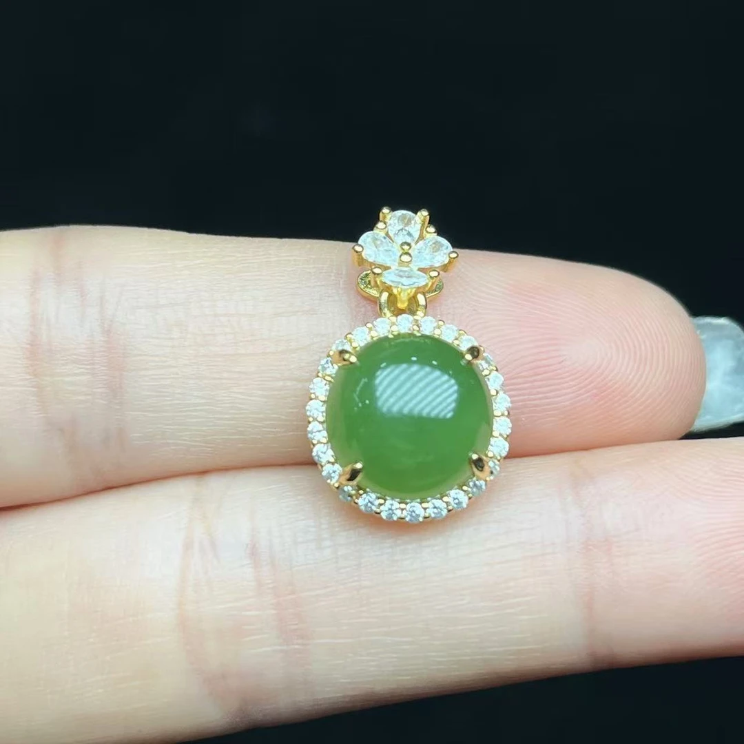 【善玉堂】S925银镶和田玉蛋面吊坠 HL02H101【10mm+】多样性发一