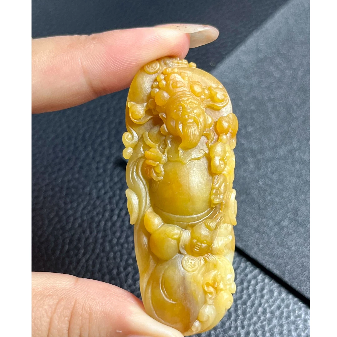 已结缘黄翡囍财神，大马坎水石