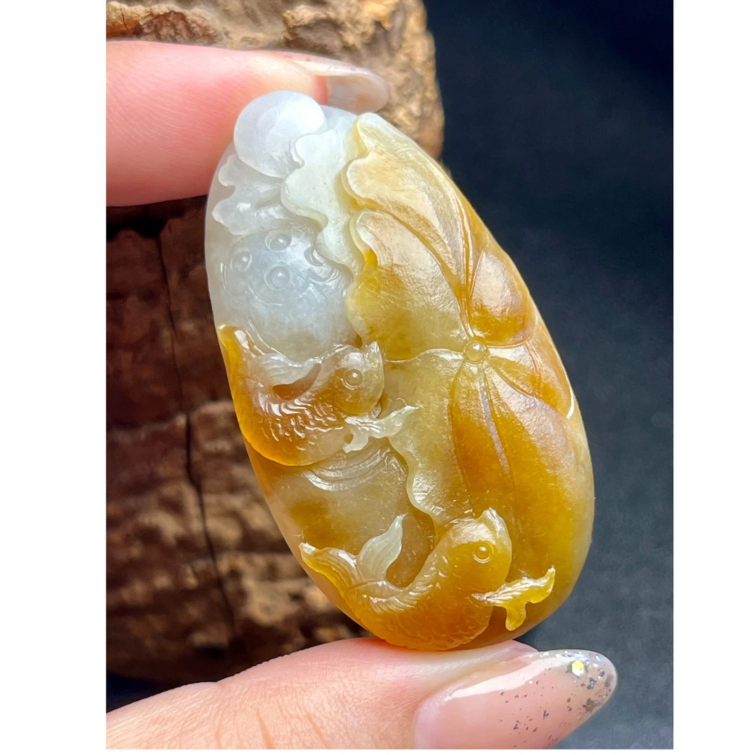 已结缘缅甸翡翠A货荷花鱼