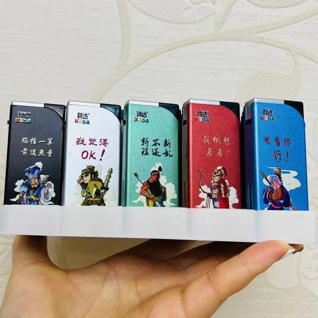 新款磨砂防风打火机加宽蓝焰直冲3D彩印个性时尚家用商超批发零售