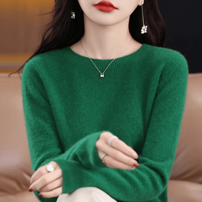 【粉丝福利】100%纯羊毛衫女士圆领纯色简约百搭显瘦针织打底衫