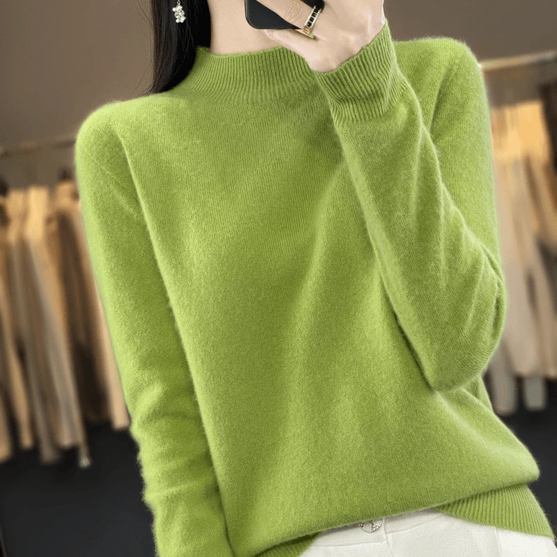 一线成衣~100%纯羊毛衫女半高领宽松休闲百搭气质针织打底衫 99