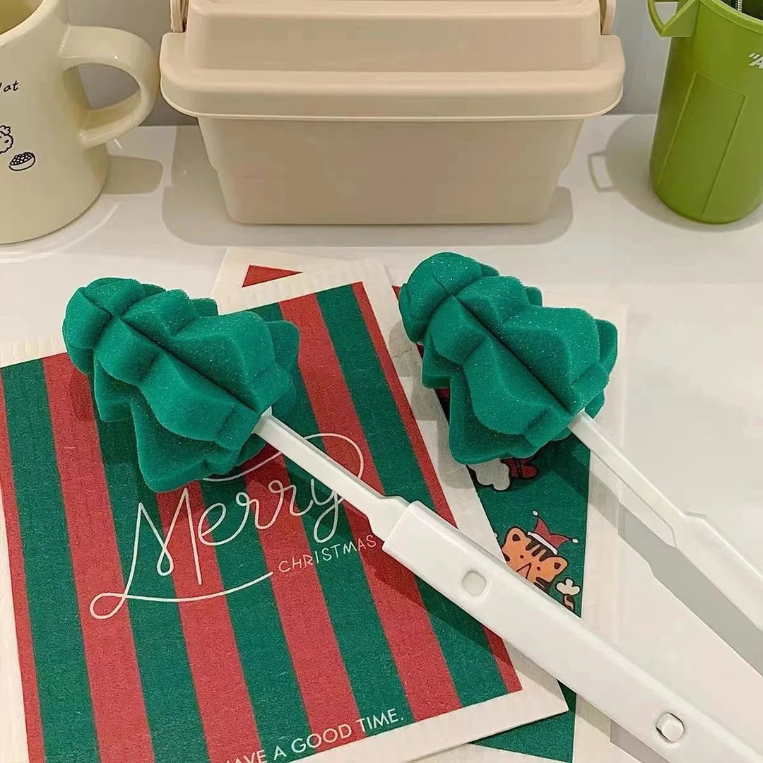 圣诞风格杯刷家用伸缩杯刷海绵杯刷保温杯刷陶瓷杯刷干湿清洗杯刷