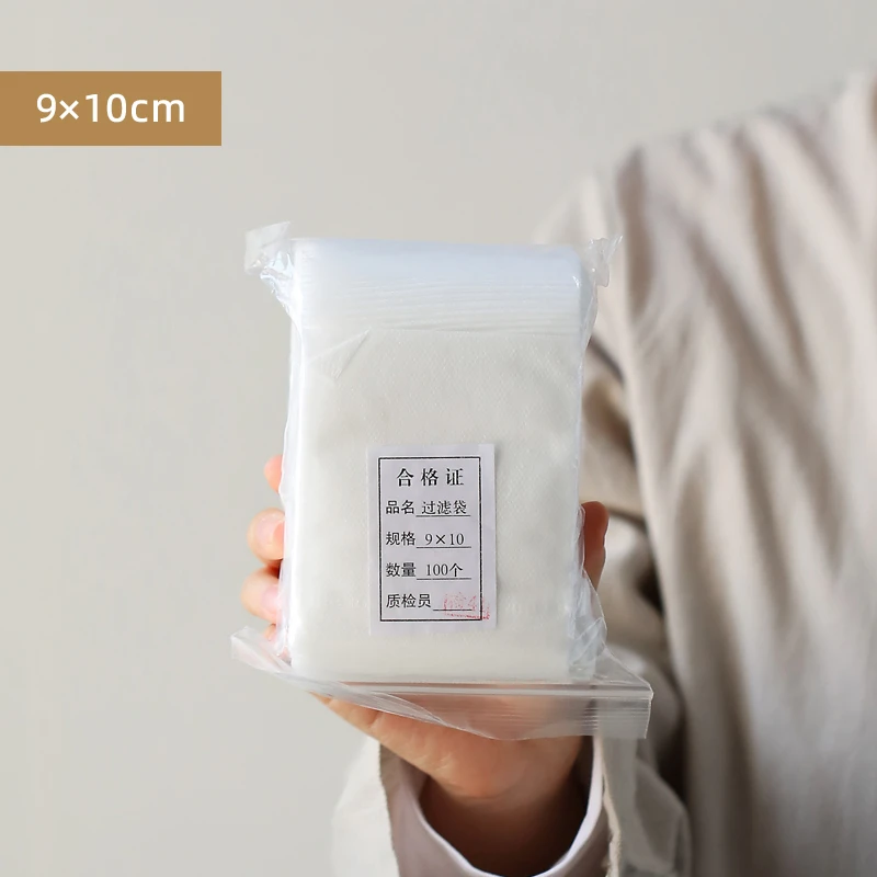 无纺布抽线茶包袋一包 100个泡茶袋茶叶过滤包家用一次性 9*10cm