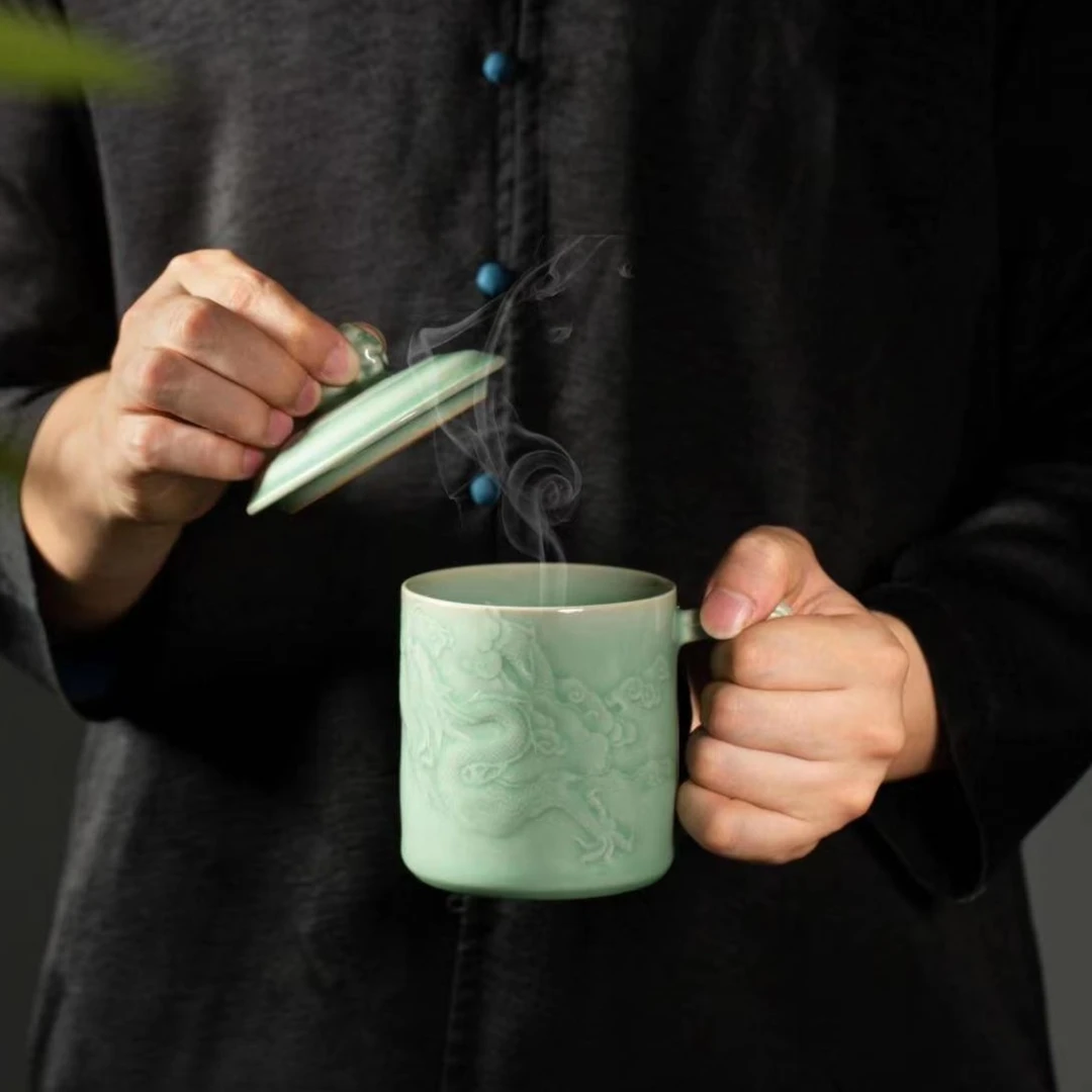 土人斋龙泉青瓷茶具望子成龙带把杯办公室马克杯大茶杯功夫茶道