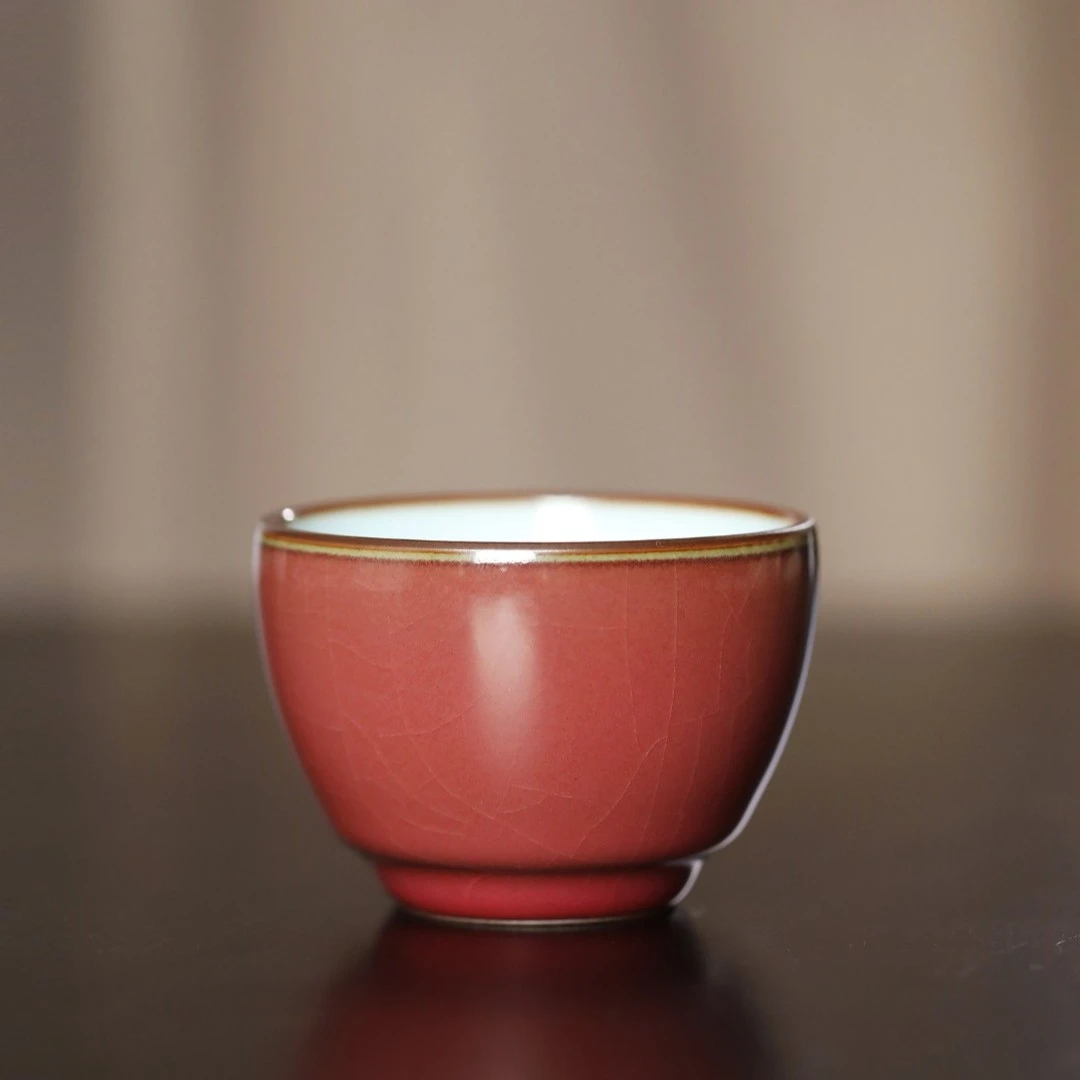 燕泥堂茶具豇豆红色釉内微云开片小缸杯品茗杯主个人饮杯功夫茶道