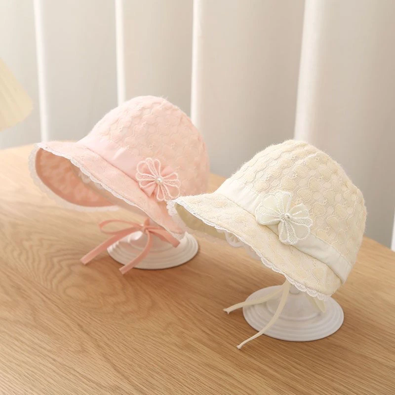 婴儿帽子春夏薄款女宝宝婴幼儿公主蕾丝帽胎帽渔夫帽遮阳帽秋天