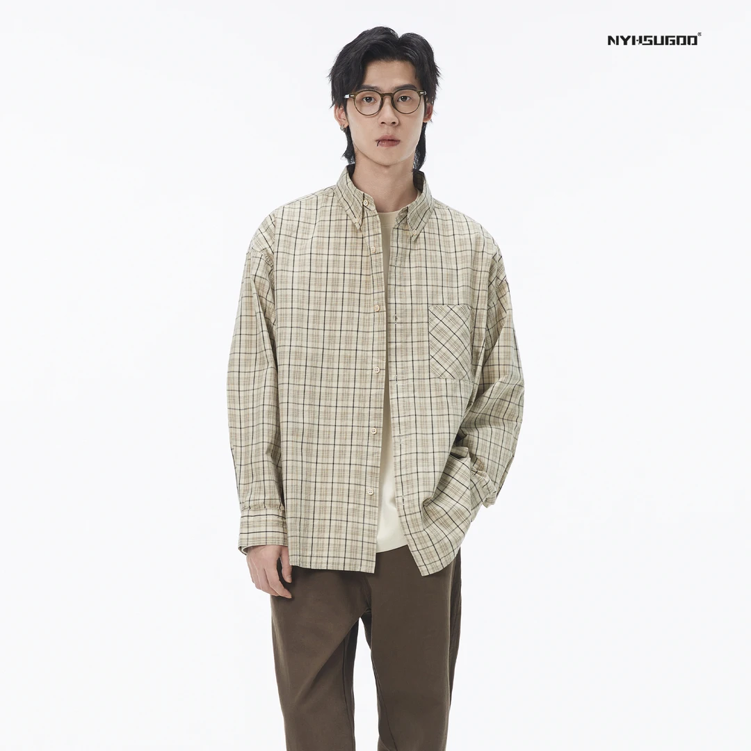 NYHSUGOO/南乙3240早秋男士美式休闲格子衬衫全棉百搭情侣外套