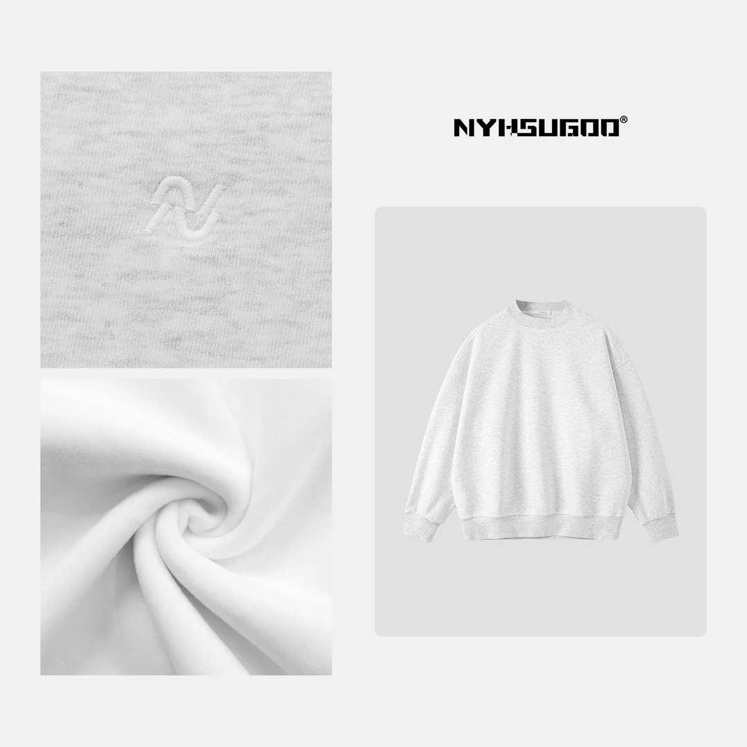 NYHSUGOO/南乙T116冬季加绒新款韩系情侣上衣男士重磅圆领卫衣