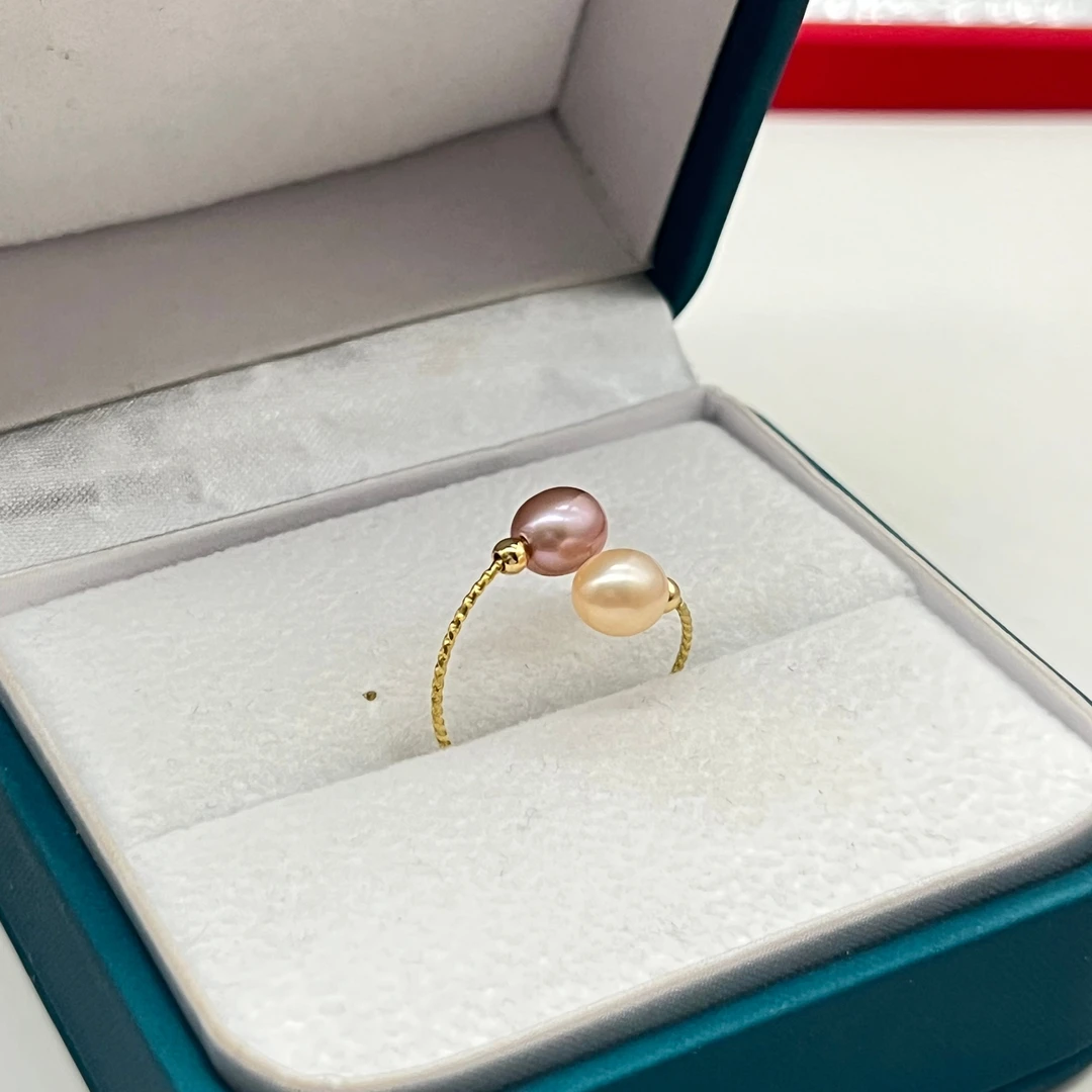 淡水珍珠 双珠戒指记忆金属时尚百搭福利款